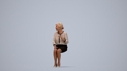 realistic 3D human senior woman casual sitting, archviz people FBX OBJ for Blender, top-down view render