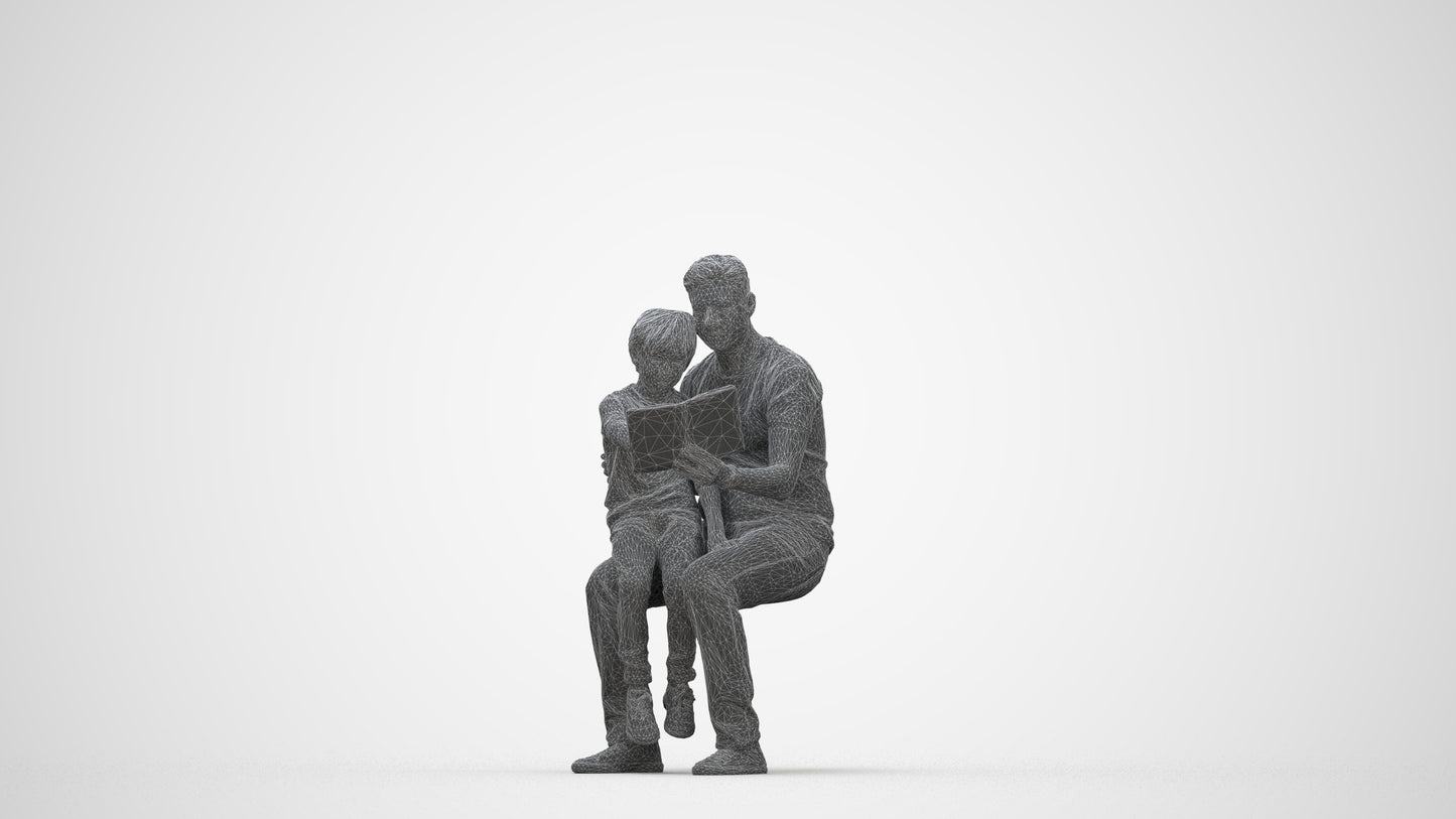 3D human model boy casual kids, photogrammetry scanned person for archviz, wireframe back view