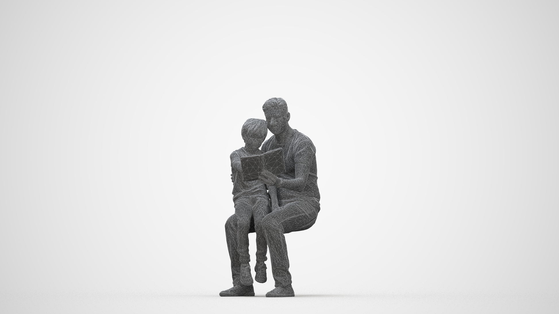 3D human model boy casual kids, photogrammetry scanned person for archviz, wireframe back view