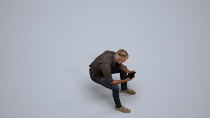 scanned 3D man casual sitting, photogrammetry people for Enscape and V-Ray, back view render