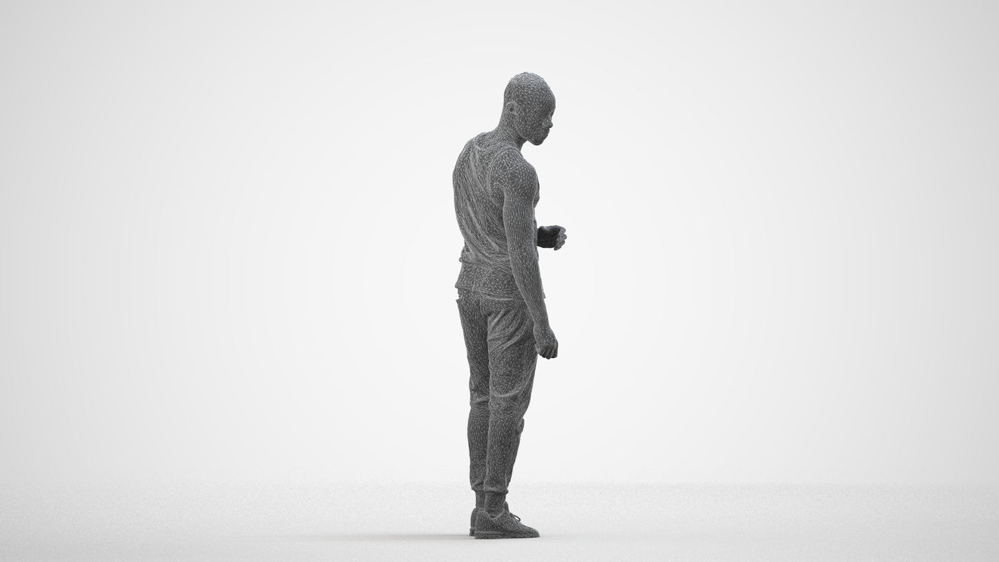 photogrammetry 3D man casual standing, realistic human model archviz FBX, wireframe side view