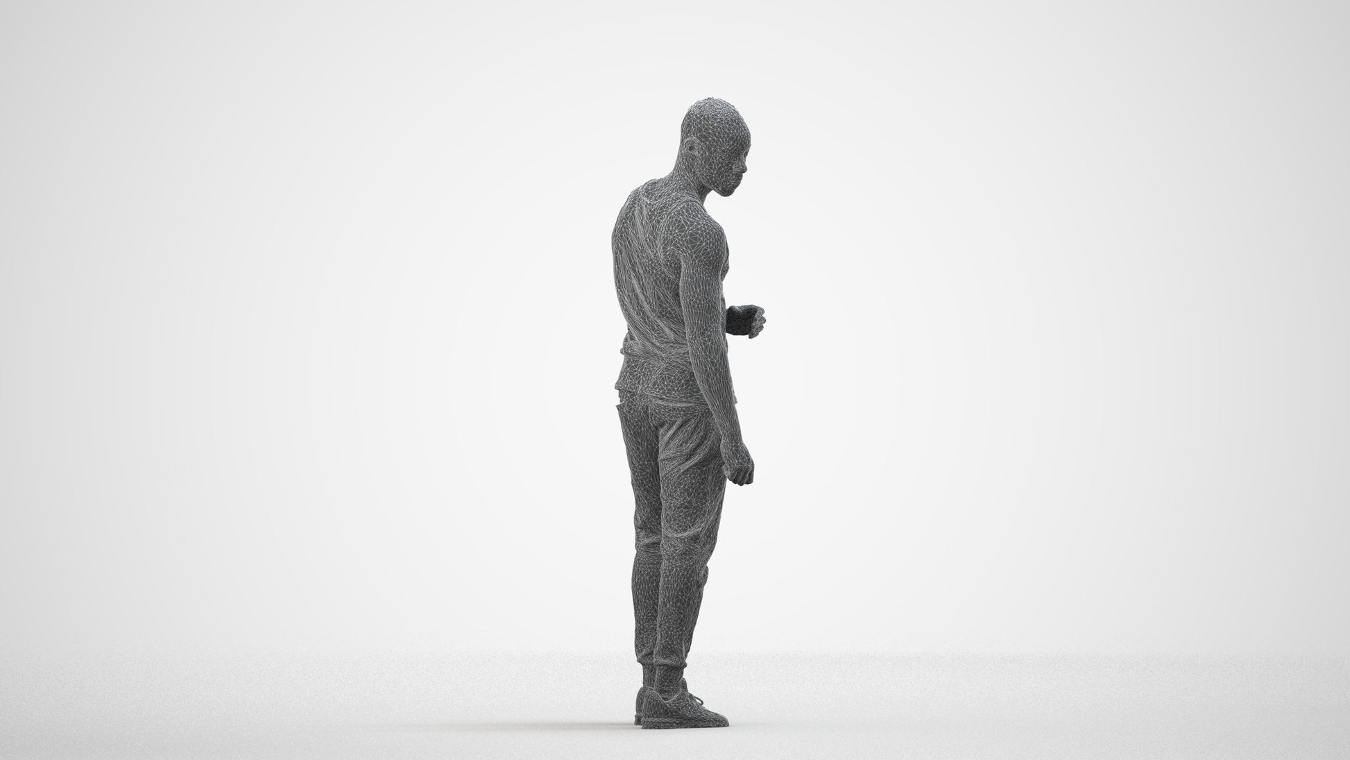 photogrammetry 3D man casual standing, realistic human model archviz FBX, wireframe side view