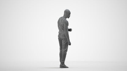 photogrammetry 3D man casual standing, realistic human model archviz FBX, wireframe side view