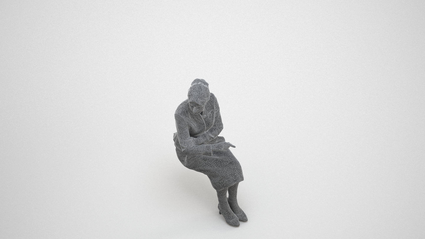realistic 3D senior woman business, scanned archviz people for Blender and 3ds Max, wireframe three-quarter view