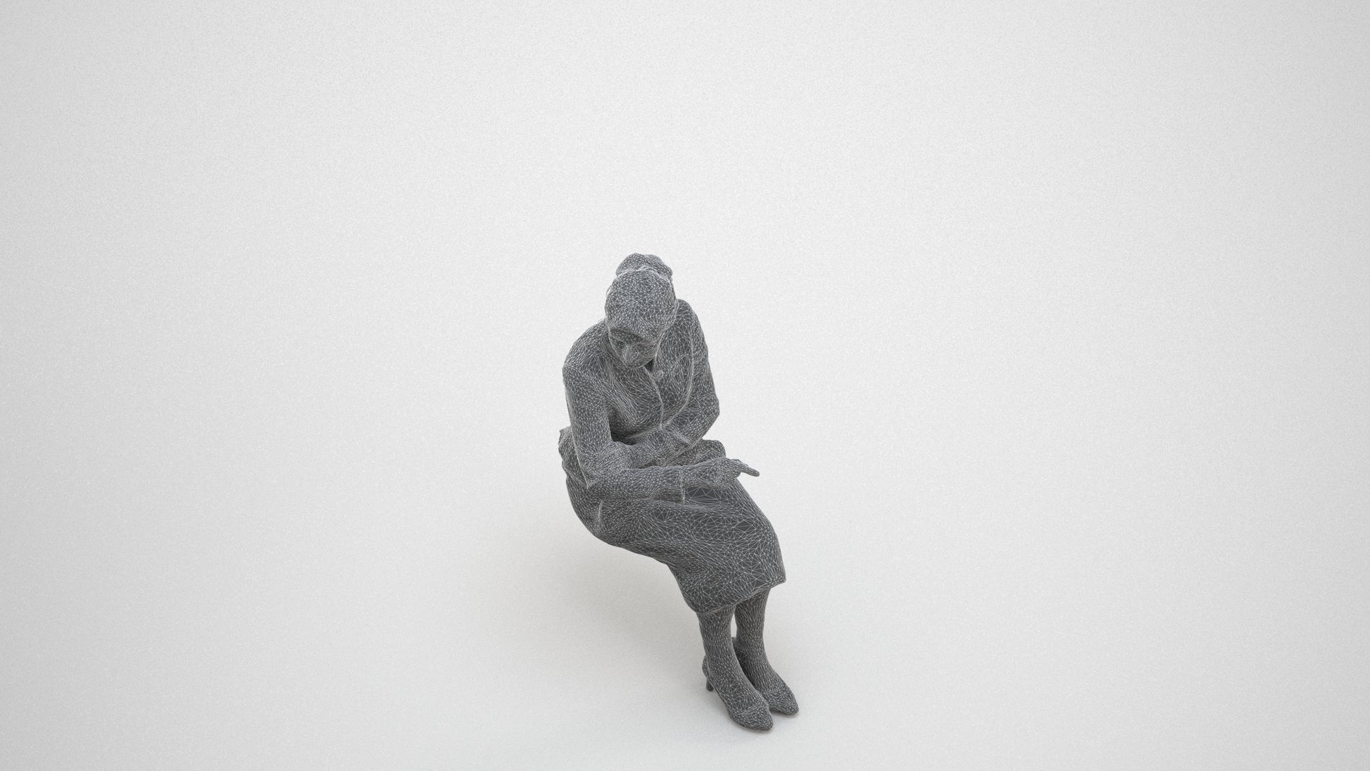 realistic 3D senior woman business, scanned archviz people for Blender and 3ds Max, wireframe three-quarter view