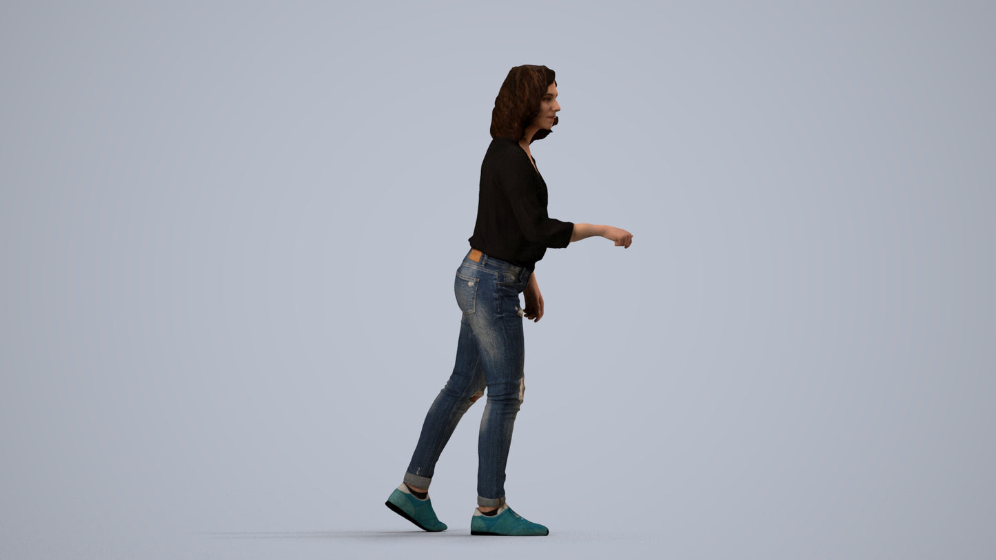 realistic 3D human woman casual mix, archviz people FBX OBJ for Blender, side view render