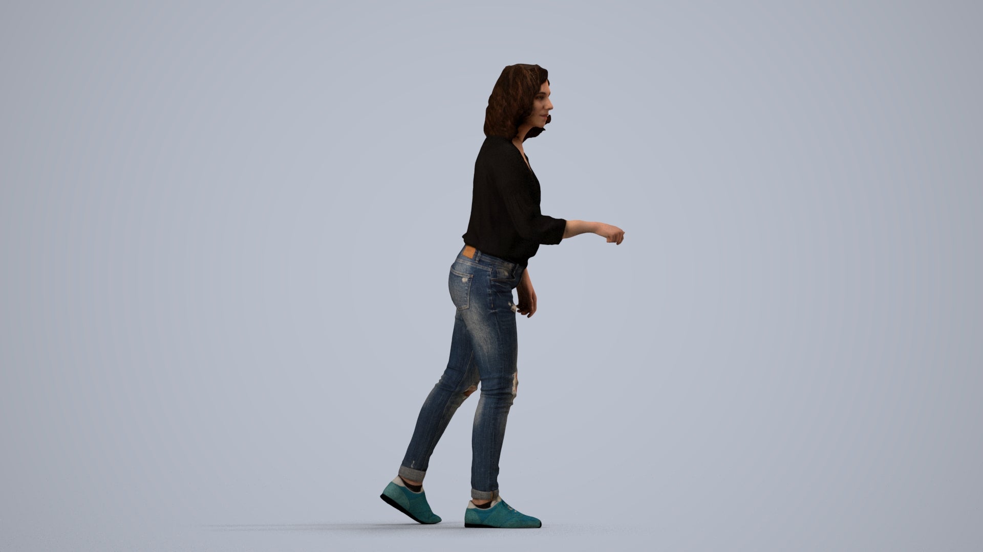 realistic 3D human woman casual mix, archviz people FBX OBJ for Blender, side view render