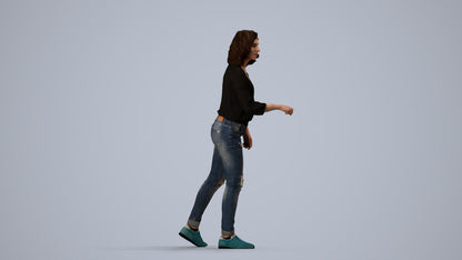 realistic 3D human woman casual mix, archviz people FBX OBJ for Blender, side view render