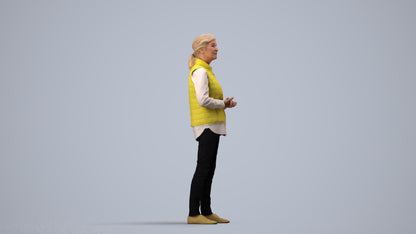realistic 3D senior woman casual standing, scanned archviz people for Blender and 3ds Max, side view render