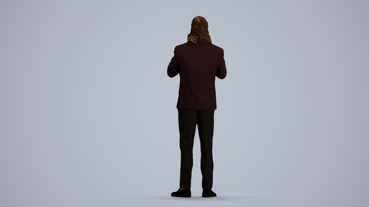 3D human model man formal cycling, photogrammetry scanned person for archviz, front view render