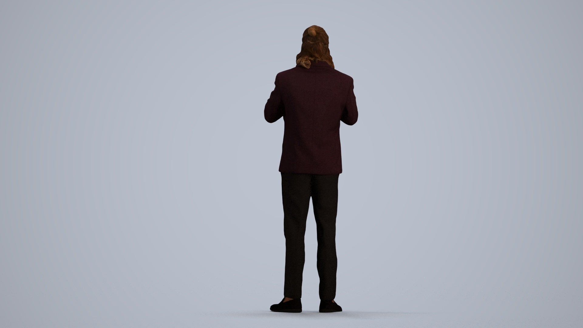 3D human model man formal cycling, photogrammetry scanned person for archviz, front view render