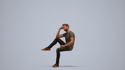3D people model man casual sitting, scanned human for 3ds Max rendering, standing pose render