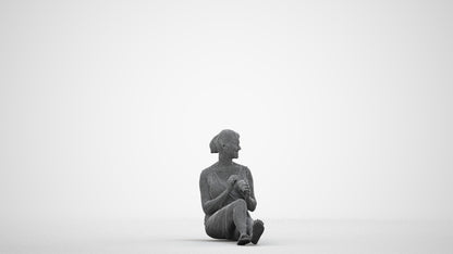 scanned 3D woman casual sitting, photogrammetry people for Enscape and V-Ray, wireframe side view