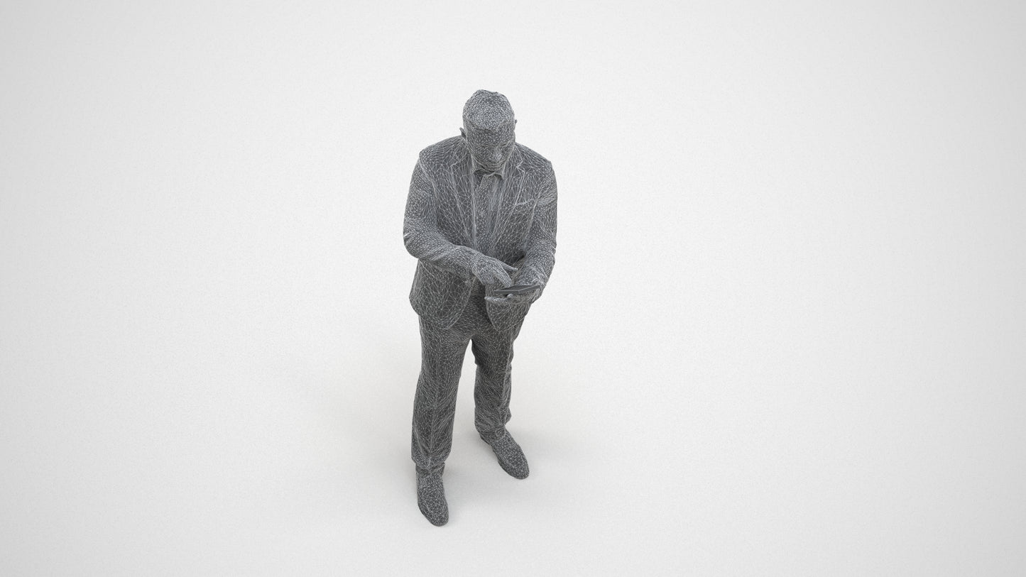 3D scanned man business, photorealistic archviz people for Enscape and SketchUp, wireframe three-quarter view