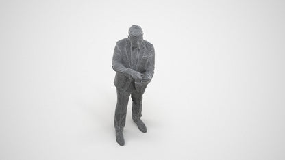 3D scanned man business, photorealistic archviz people for Enscape and SketchUp, wireframe three-quarter view