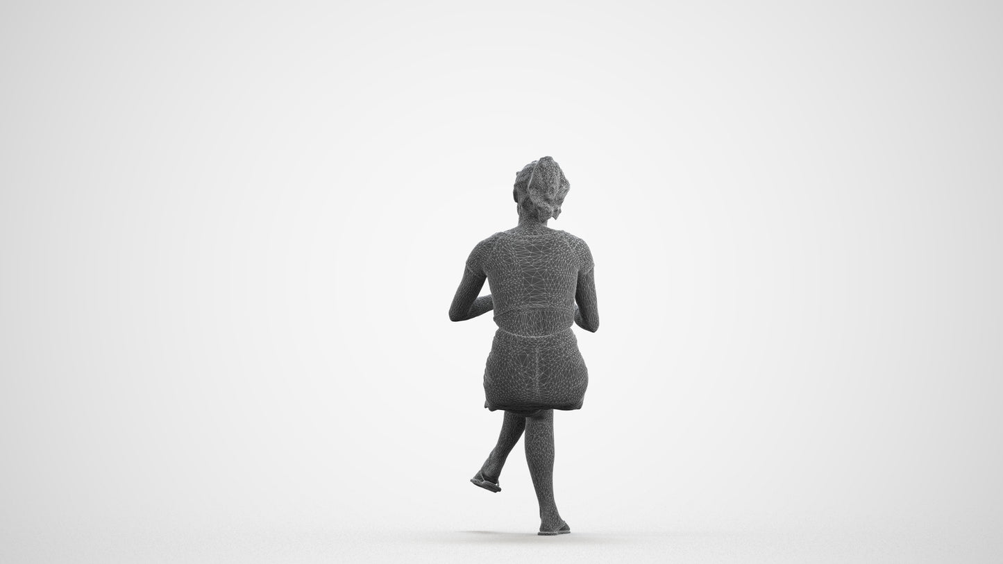 scanned 3D woman casual sitting, photogrammetry people for Enscape and V-Ray, wireframe front view
