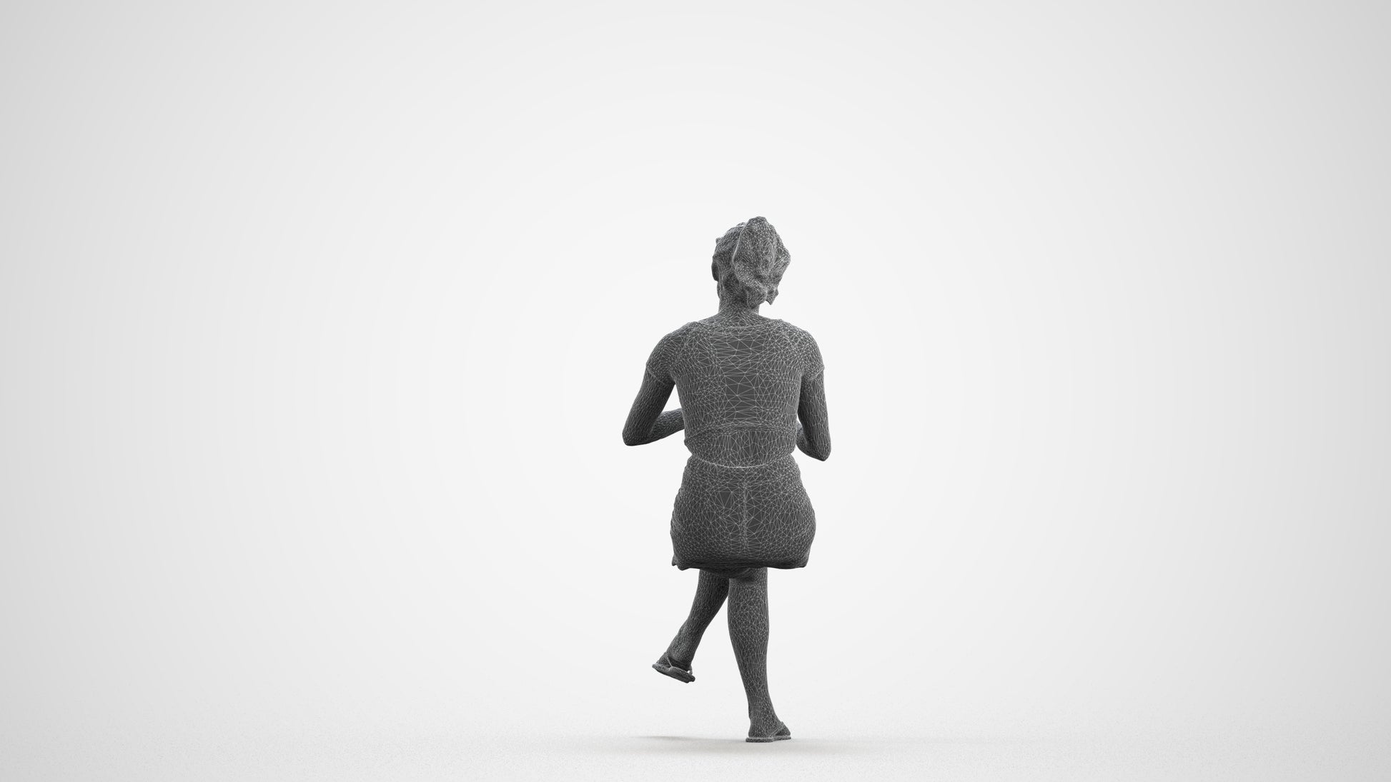 scanned 3D woman casual sitting, photogrammetry people for Enscape and V-Ray, wireframe front view