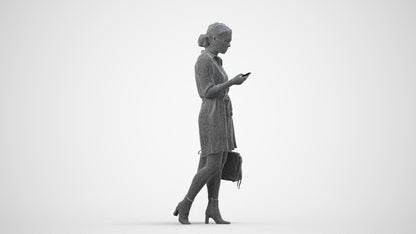 realistic 3D woman casual walking, scanned archviz people for Blender and 3ds Max, wireframe side view
