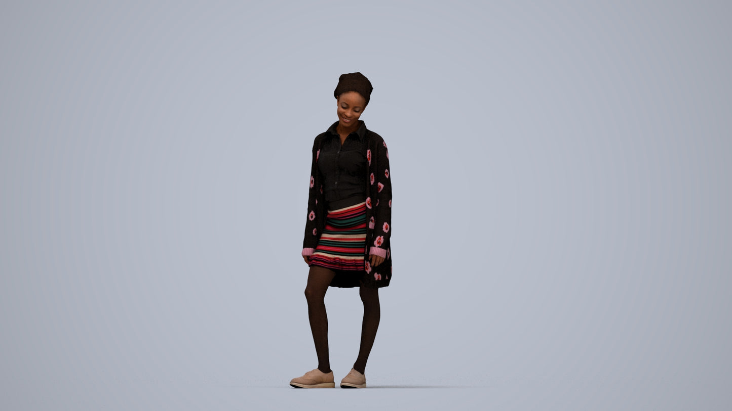 realistic 3D people woman casual standing, render-ready for V-Ray and Corona, FBX OBJ, top-down view render
