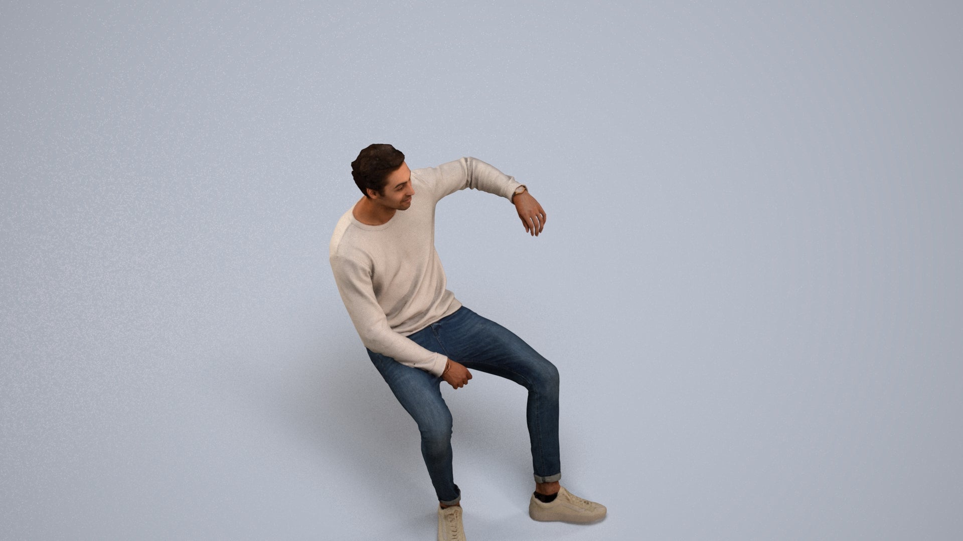 photogrammetry 3D man casual sitting, realistic human model archviz FBX, back view render