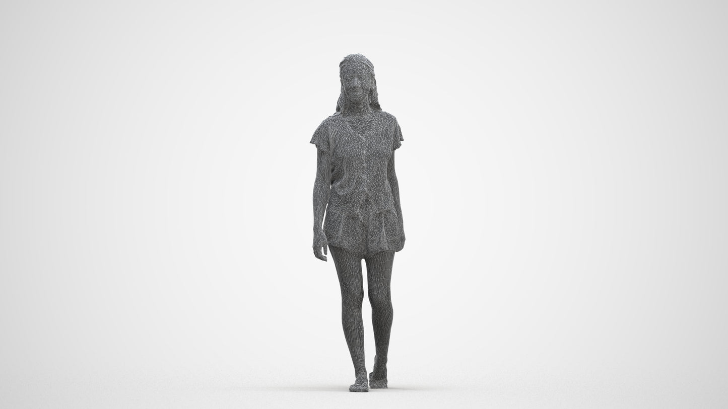 3D people model woman casual walking, scanned human for 3ds Max rendering, three-quarter front view render