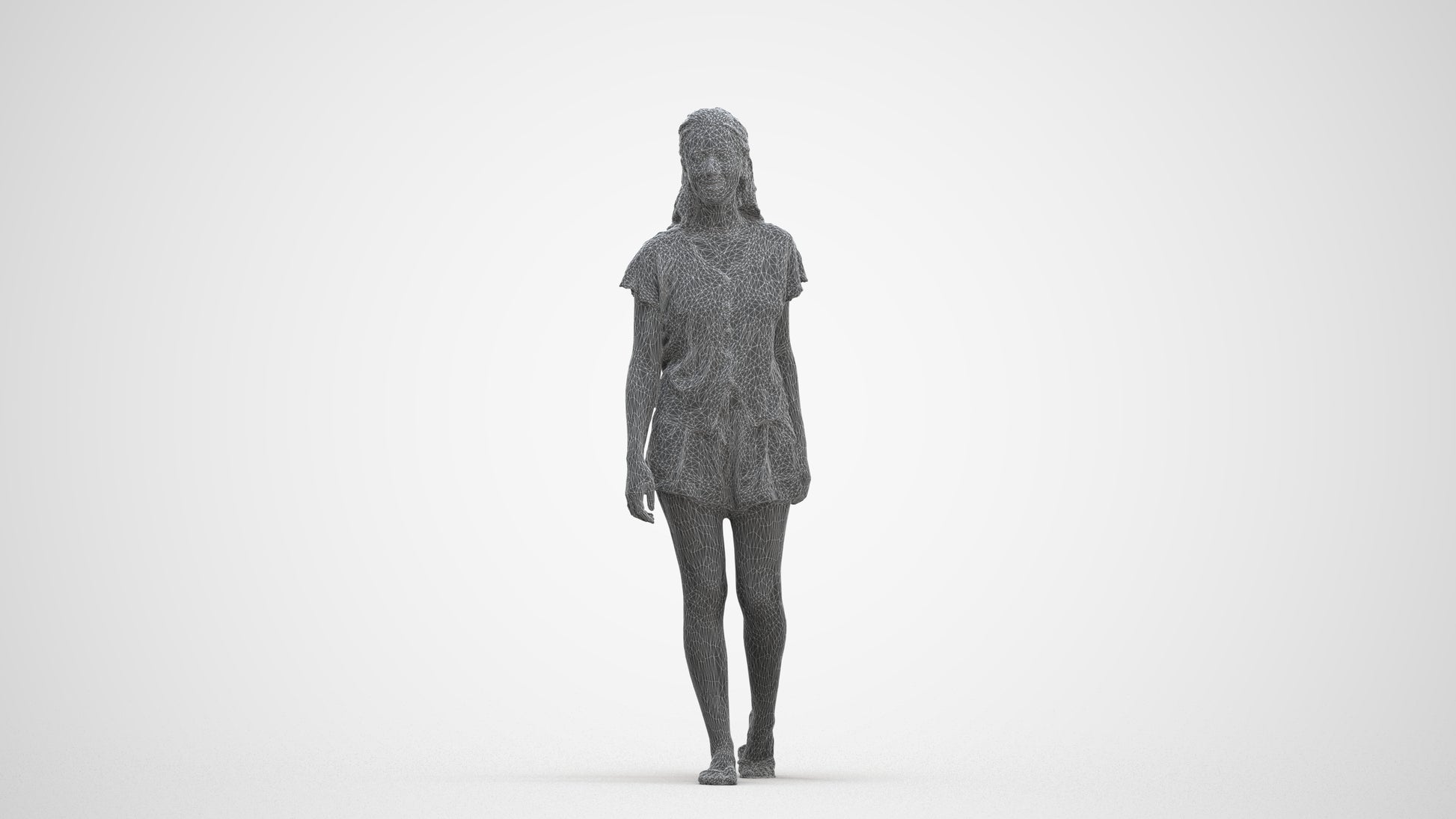 3D people model woman casual walking, scanned human for 3ds Max rendering, three-quarter front view render