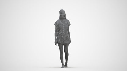 3D people model woman casual walking, scanned human for 3ds Max rendering, three-quarter front view render
