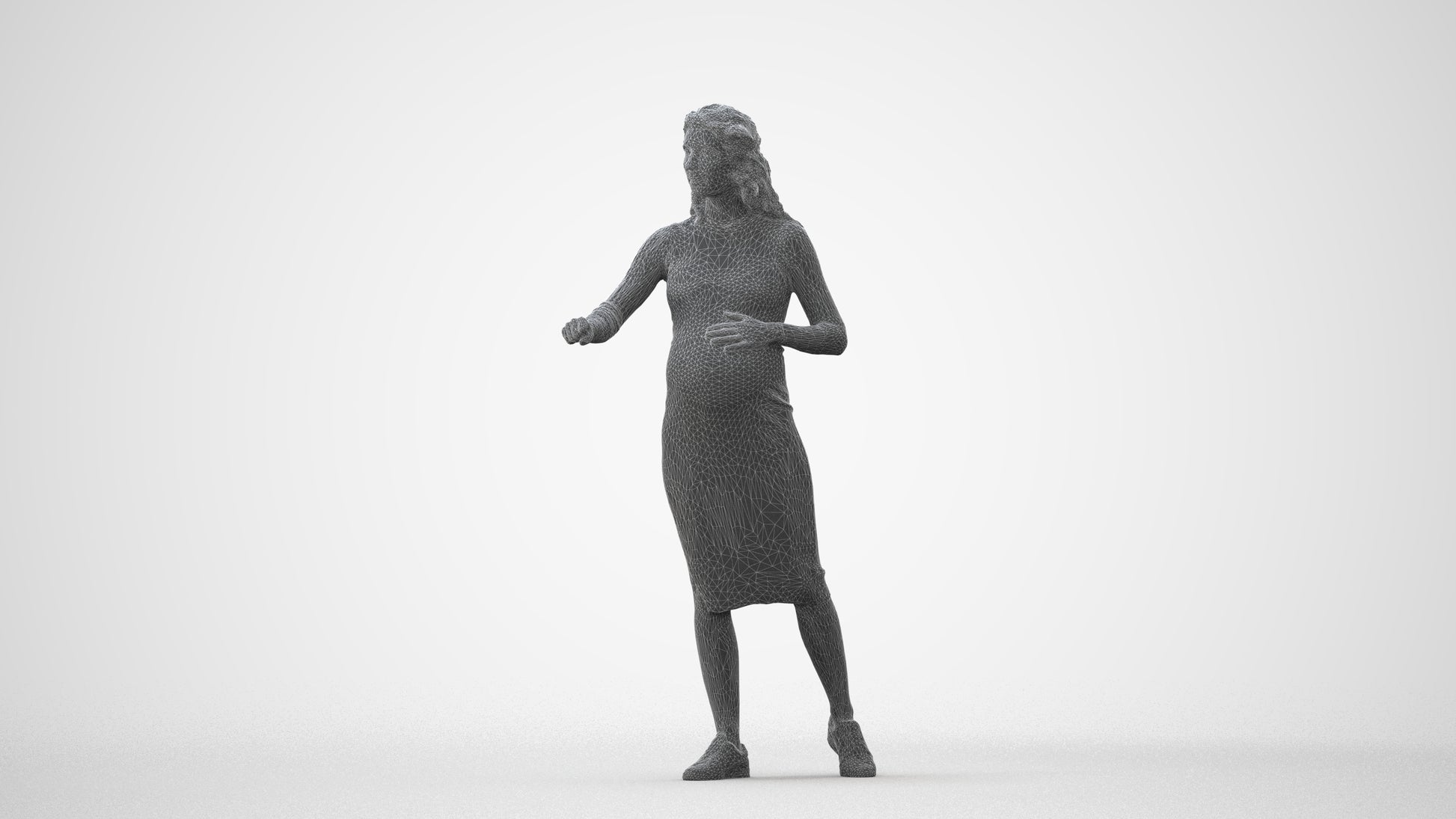 3D human model woman casual standing, photogrammetry scanned person for archviz, square thumbnail