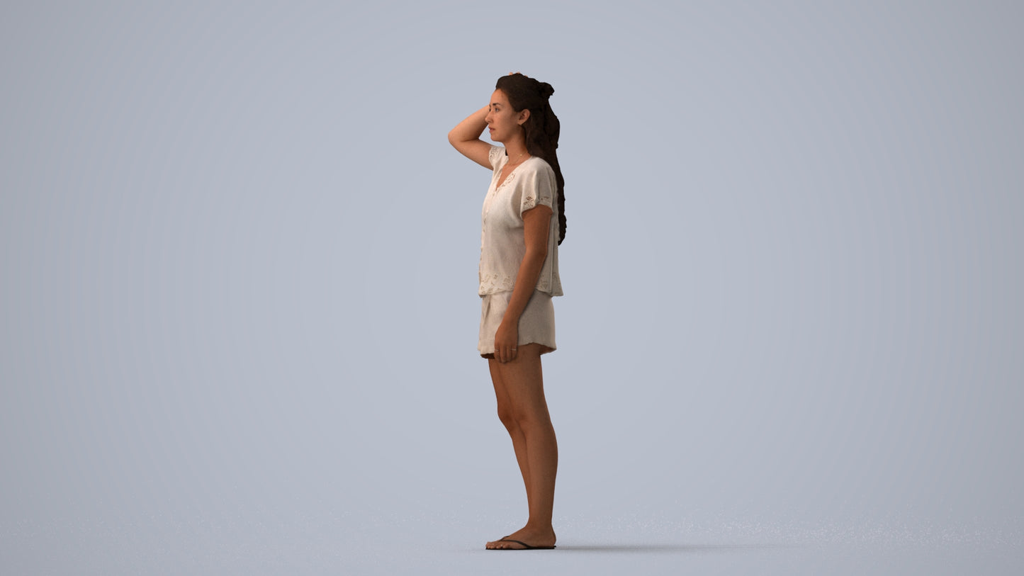 photogrammetry 3D woman casual standing, realistic human model archviz FBX, three-quarter view render