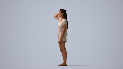 photogrammetry 3D woman casual standing, realistic human model archviz FBX, three-quarter view render
