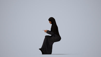 realistic 3D woman sitting, scanned archviz people for Blender and 3ds Max, three-quarter view render