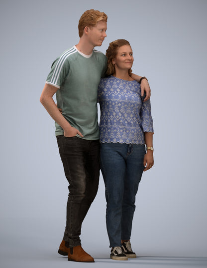 3D human model woman casual couple, photogrammetry scanned person for archviz