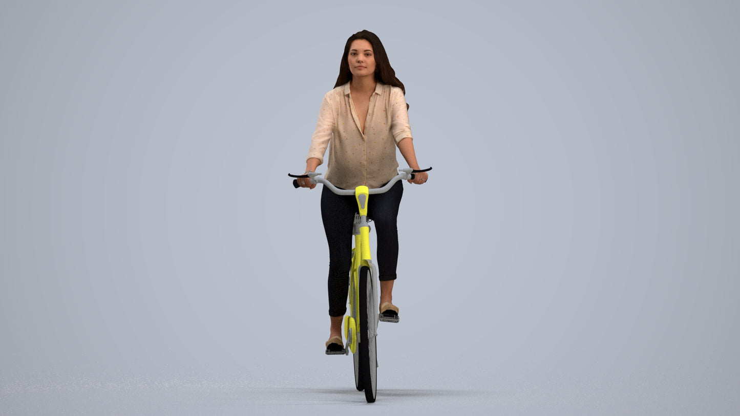 3D scanned woman cycling, photorealistic archviz people for Enscape and SketchUp, standing pose render