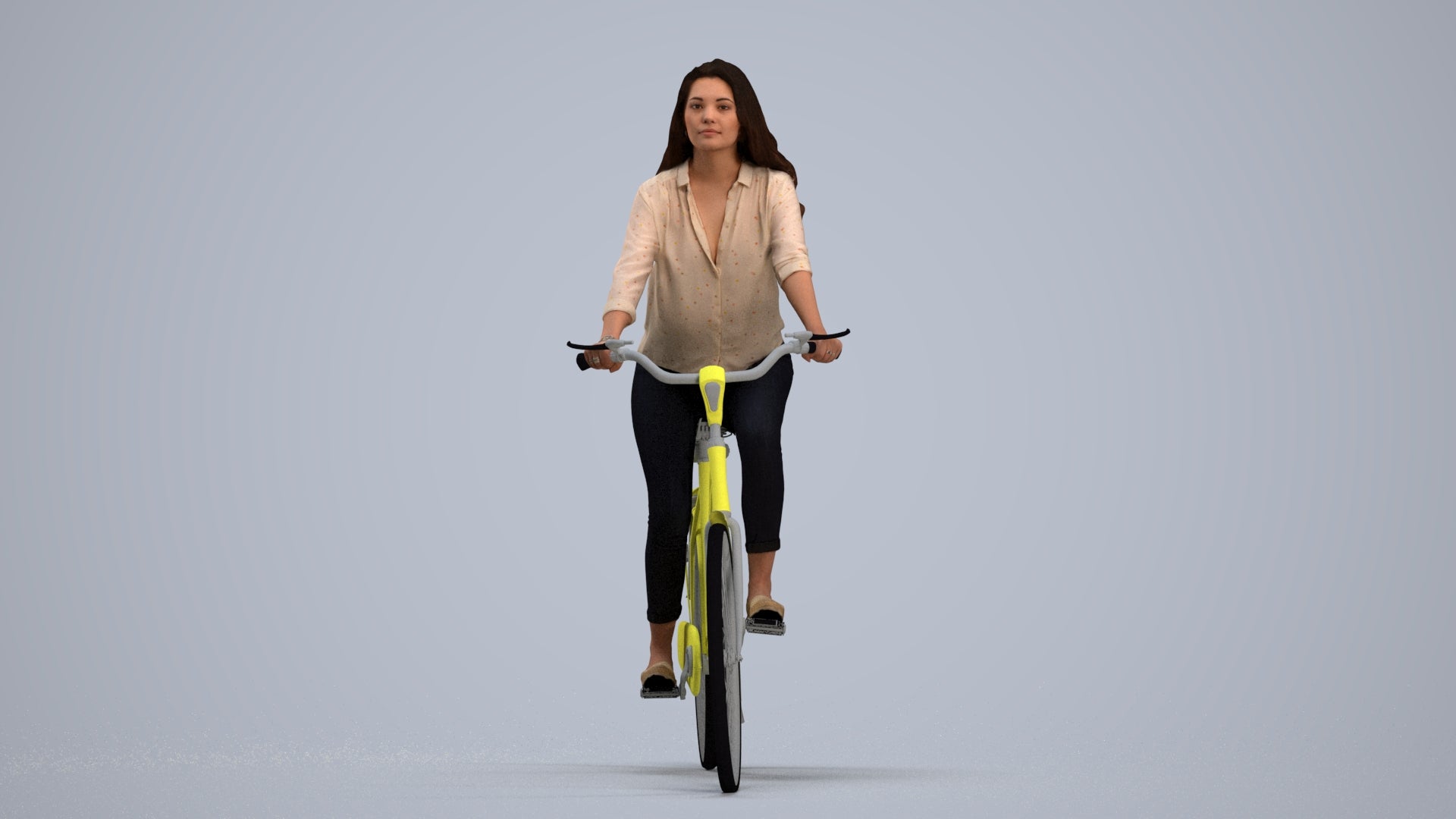 3D scanned woman cycling, photorealistic archviz people for Enscape and SketchUp, standing pose render