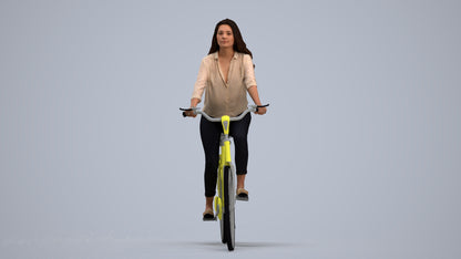 3D scanned woman cycling, photorealistic archviz people for Enscape and SketchUp, standing pose render