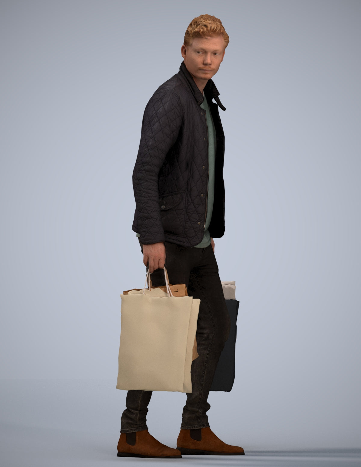 3D scanned man shopping casual, photorealistic archviz people for Enscape and SketchUp