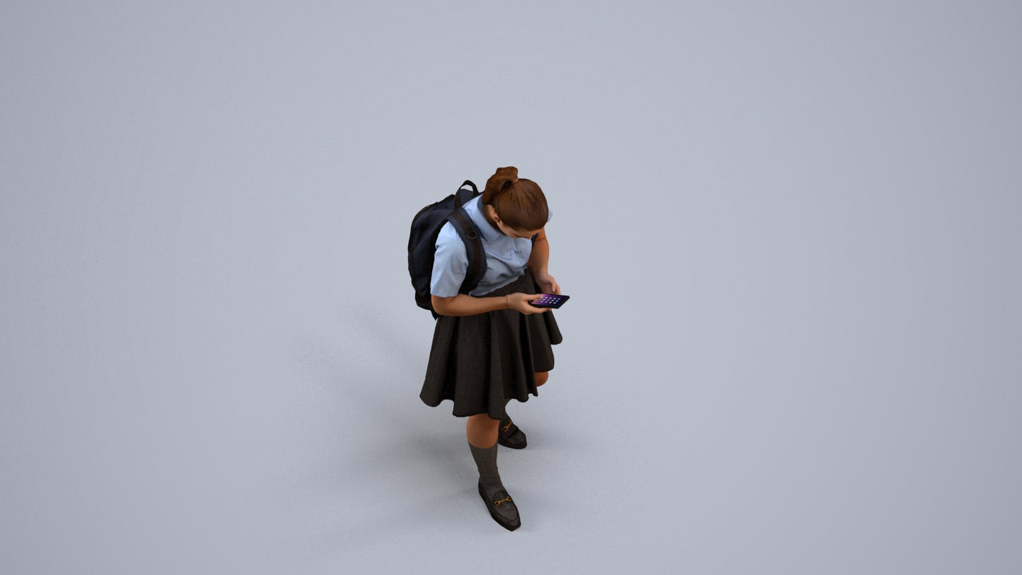 realistic 3D human girl kids, archviz people FBX OBJ for Blender, back view render