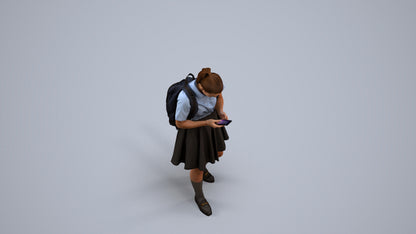 realistic 3D human girl kids, archviz people FBX OBJ for Blender, back view render