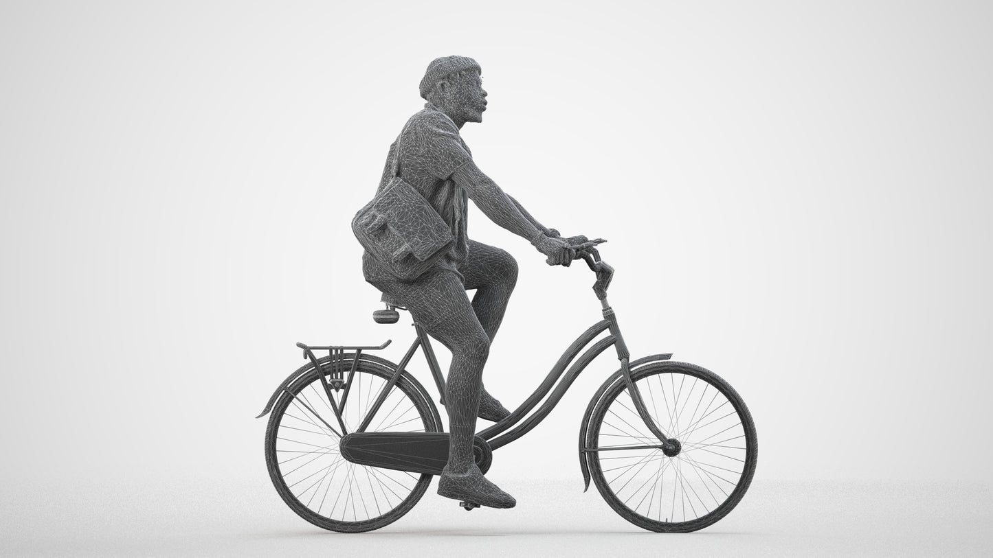 realistic 3D human man casual cycling, archviz people FBX OBJ for Blender, wireframe side view
