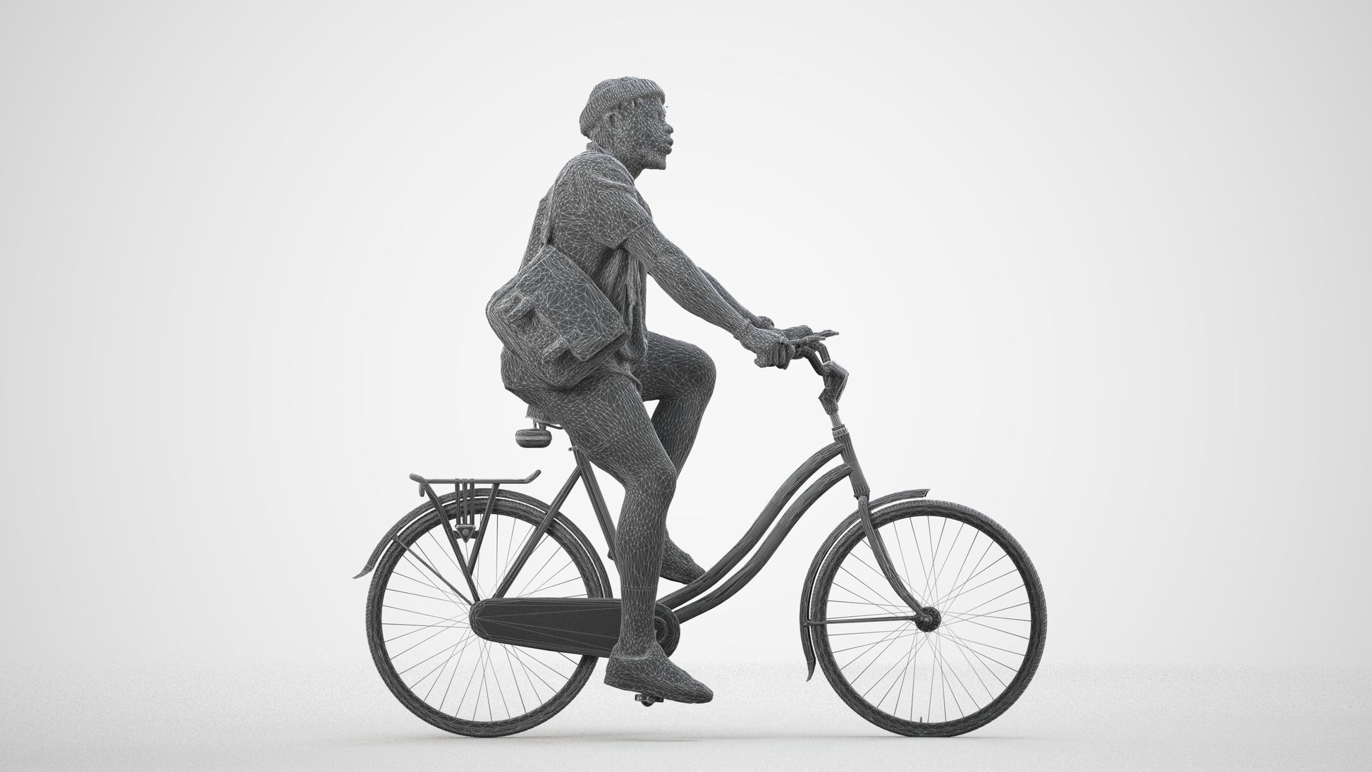 realistic 3D human man casual cycling, archviz people FBX OBJ for Blender, wireframe side view