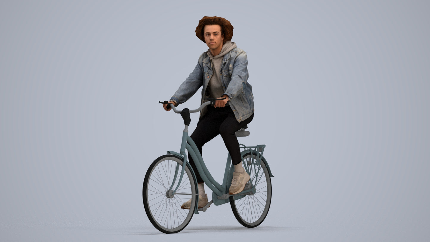 realistic 3D man casual cycling, scanned archviz people for Blender and 3ds Max, standing pose render