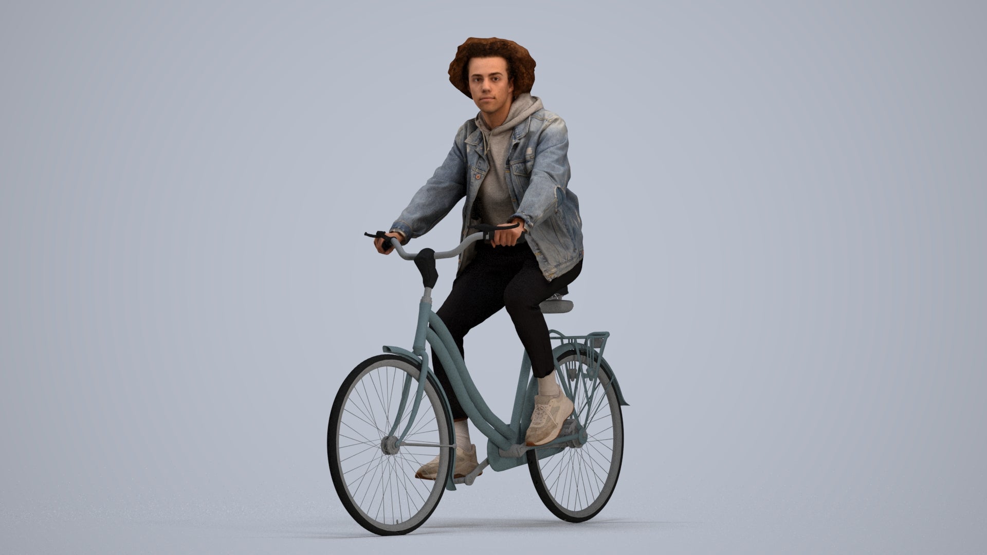 realistic 3D man casual cycling, scanned archviz people for Blender and 3ds Max, standing pose render