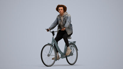realistic 3D man casual cycling, scanned archviz people for Blender and 3ds Max, standing pose render