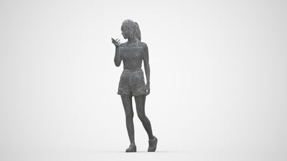 photogrammetry 3D woman casual walking, realistic human model archviz FBX, wireframe back view
