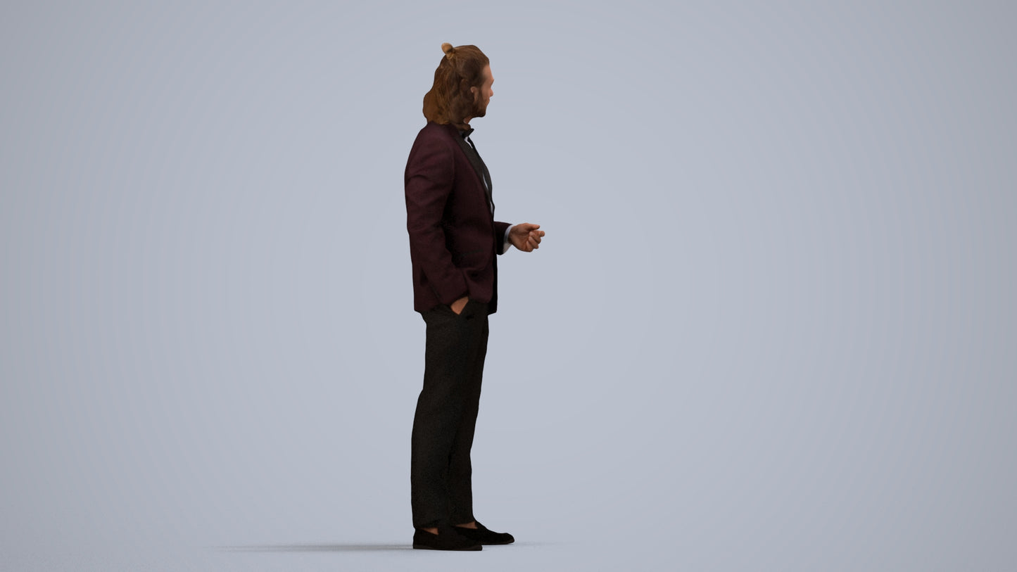 3D human model man formal formalaffairs, photogrammetry scanned person for archviz, side view render