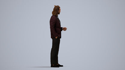 3D human model man formal formalaffairs, photogrammetry scanned person for archviz, side view render