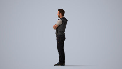 realistic 3D man casual standing, scanned archviz people for Blender and 3ds Max, three-quarter view render