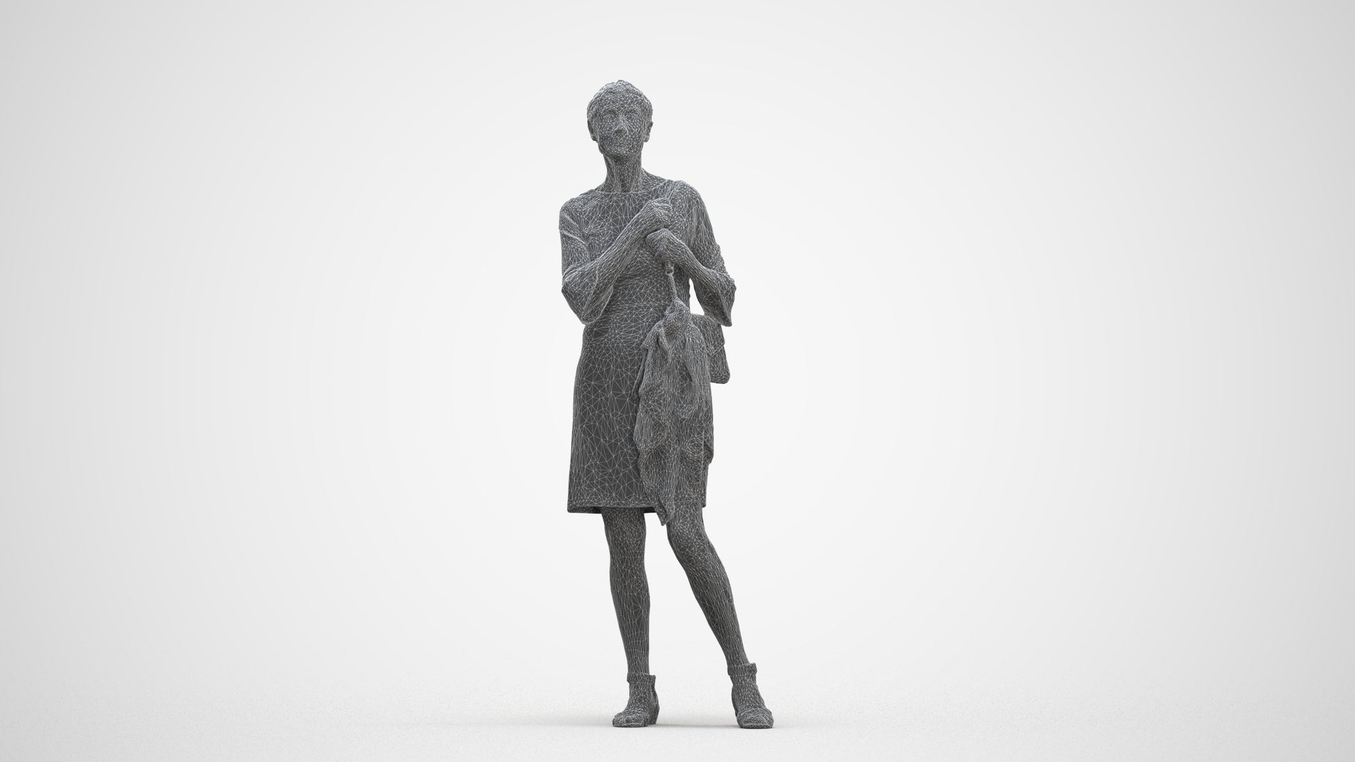 photogrammetry 3D senior woman business standing, realistic human model archviz FBX, three-quarter front view render