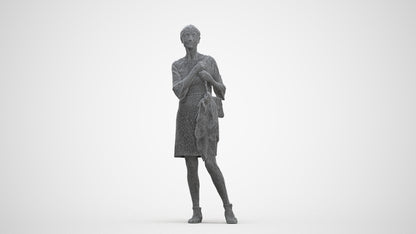 photogrammetry 3D senior woman business standing, realistic human model archviz FBX, three-quarter front view render