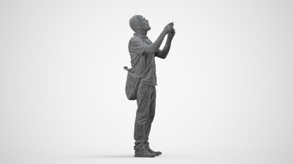 3D people model senior man casual standing, scanned human for 3ds Max rendering, wireframe side view